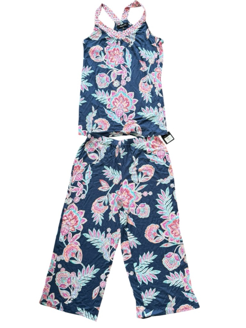 Ellen Tracy Navy Floral Tank & Wide-Leg Pajama Set with Pink Accents